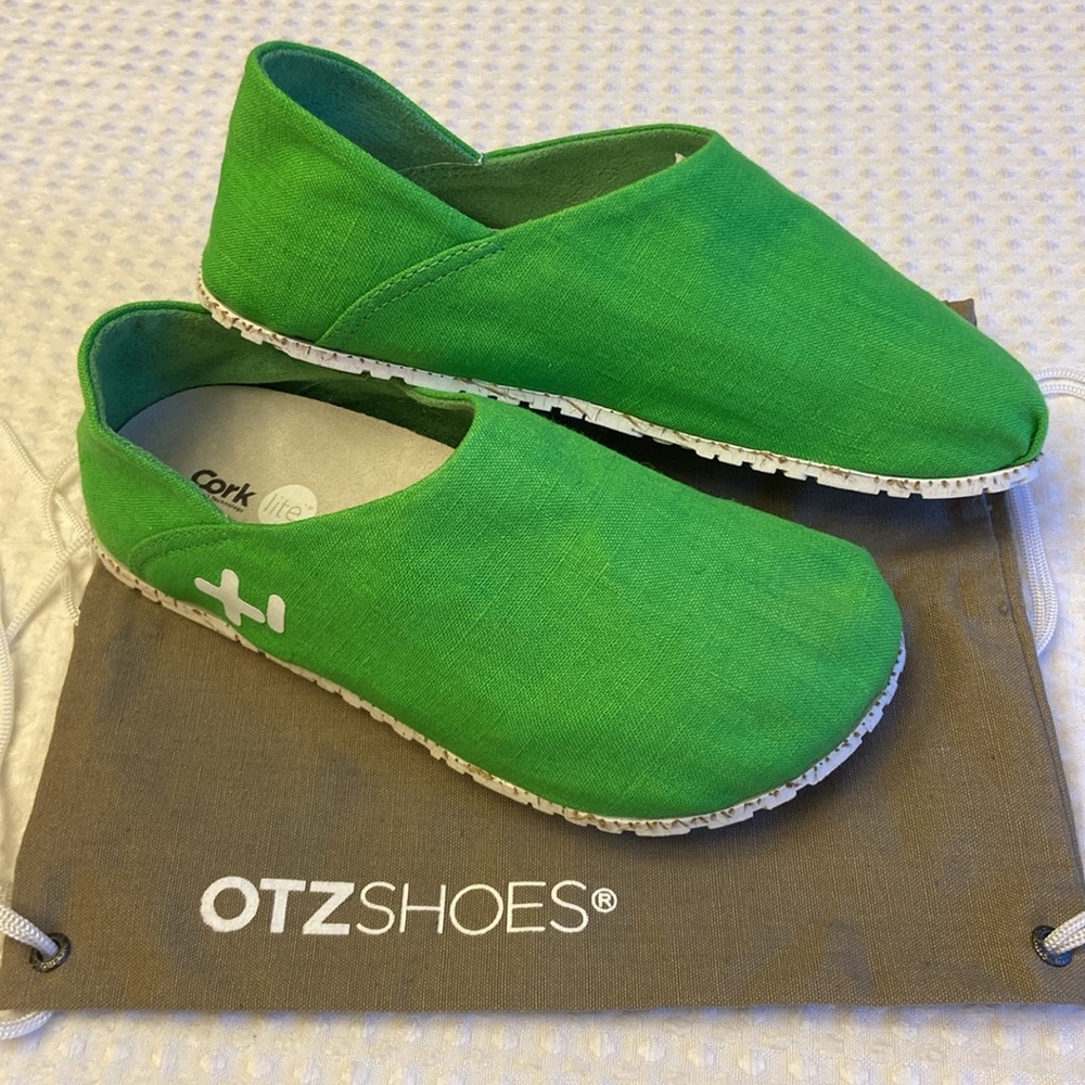 NEW! OTZ Canvas Linen Slip Ons Size 36 5.5 GREEN Shoes Flats - Picture 3 of 13